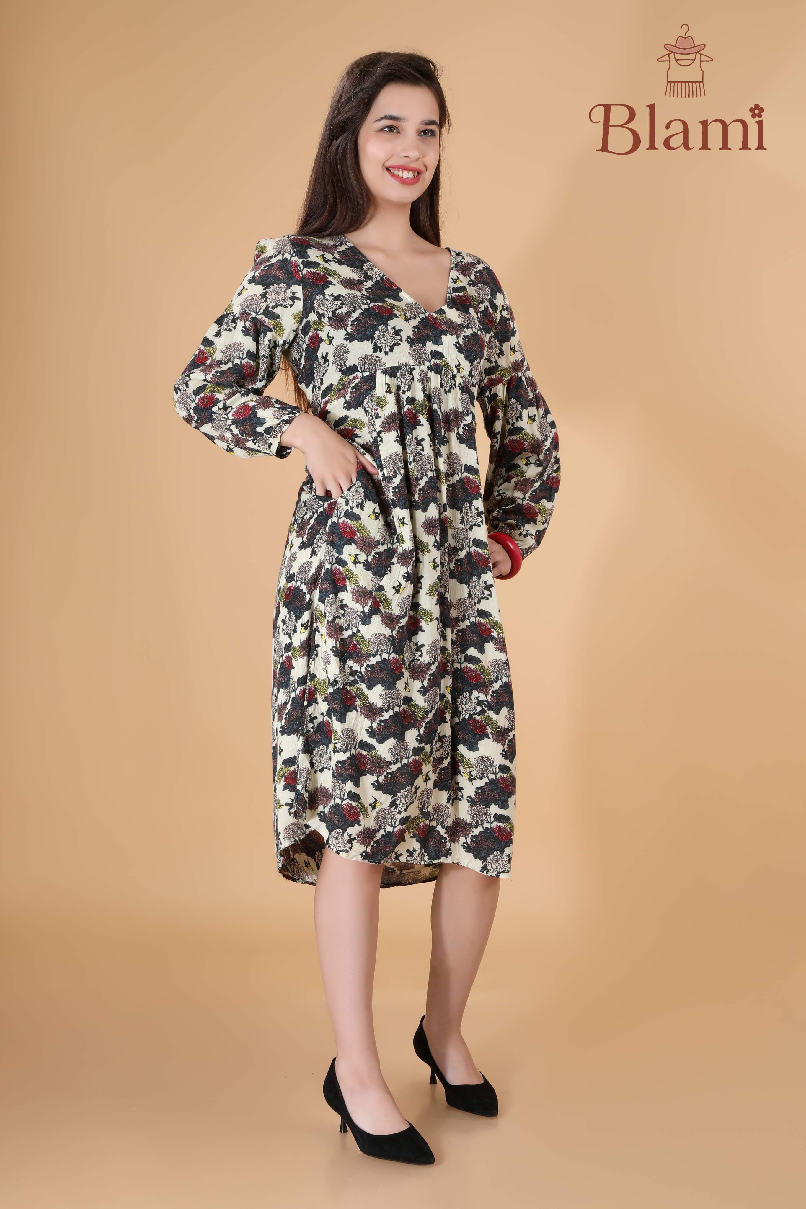 Floral V-Neck Midi Dress – By Blami
