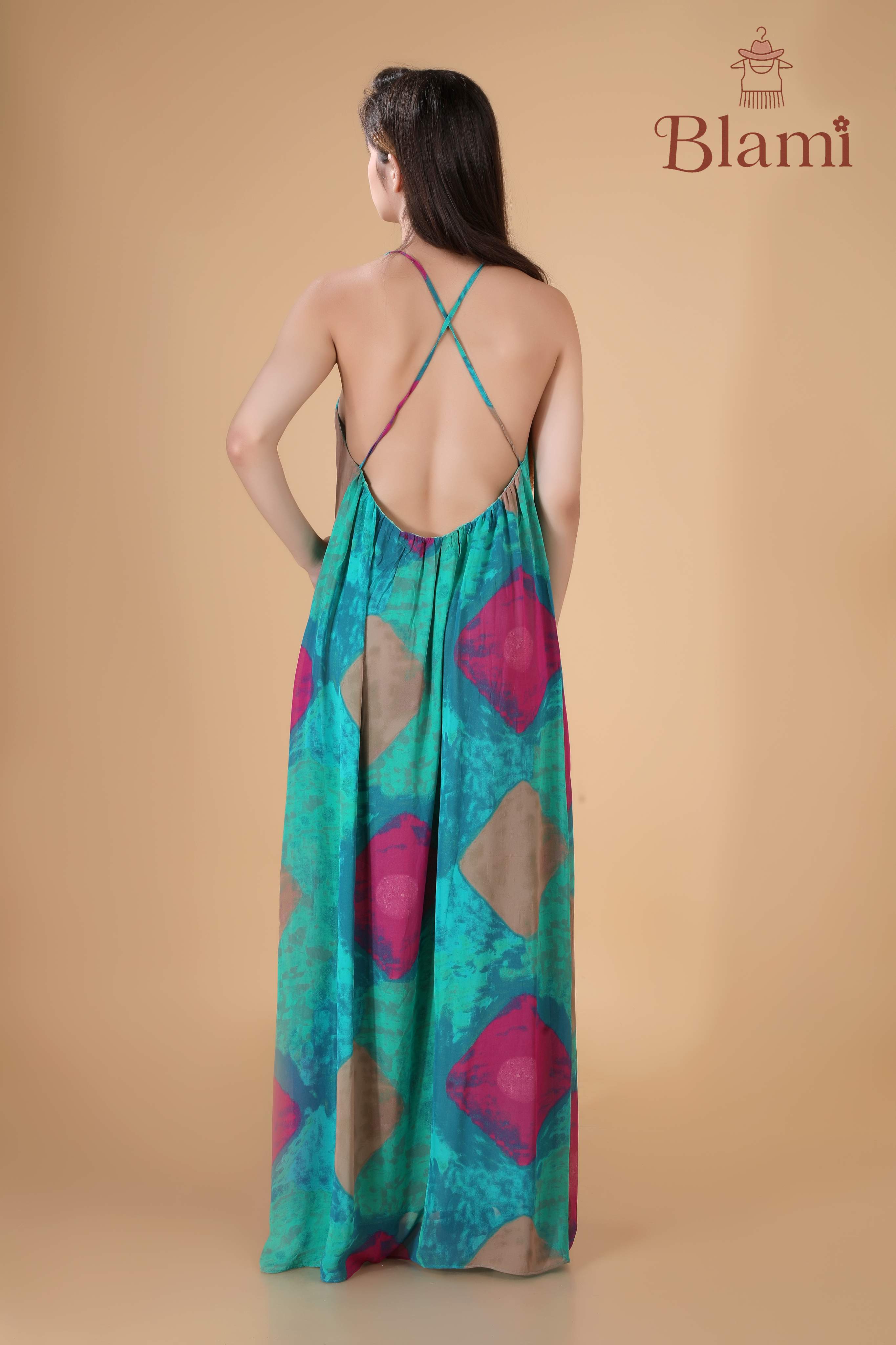 Turquoise & Fuchsia Printed Maxi Dress – By Blami