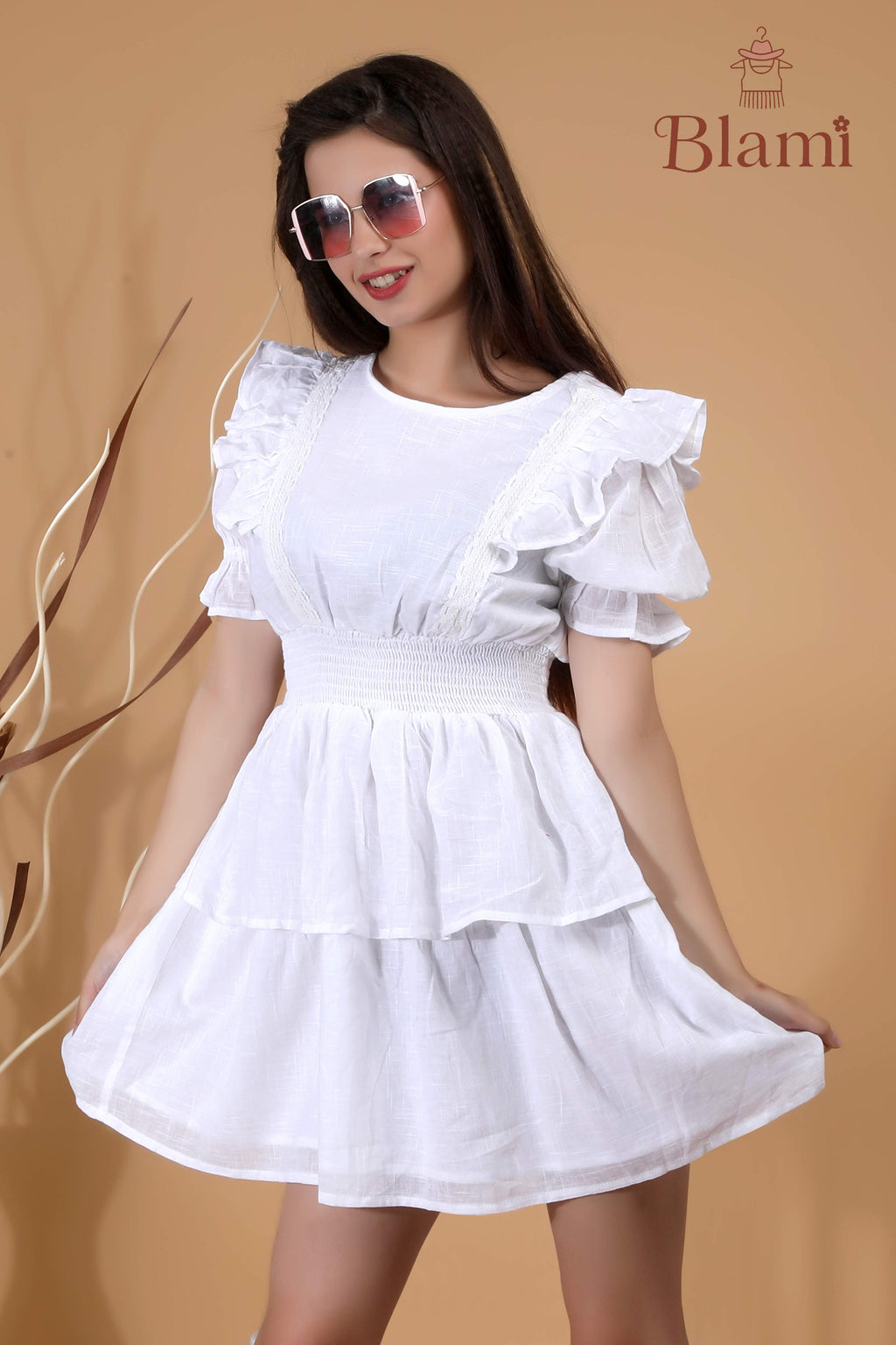 White Ruffle Layered Mini Dress – By Blami
