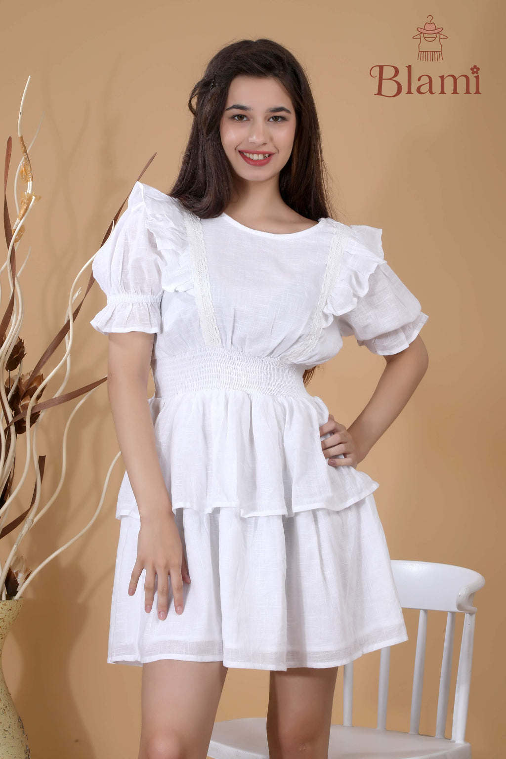 White Ruffle Layered Mini Dress – By Blami