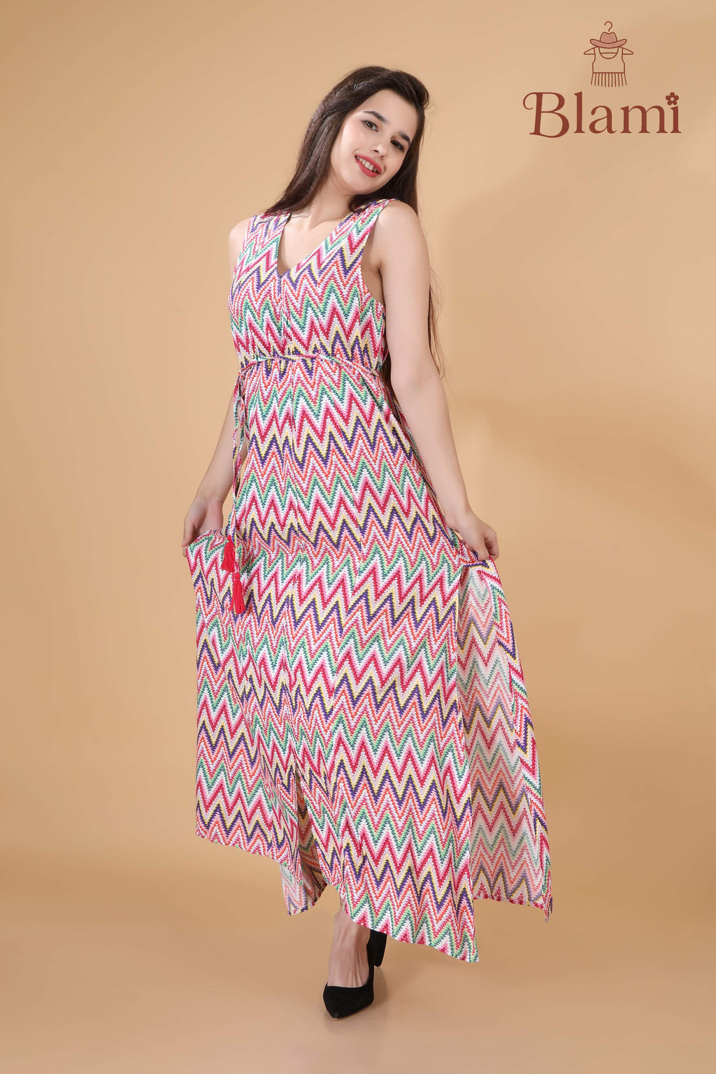 Multicolor Chevron Maxi Dress – By Blami