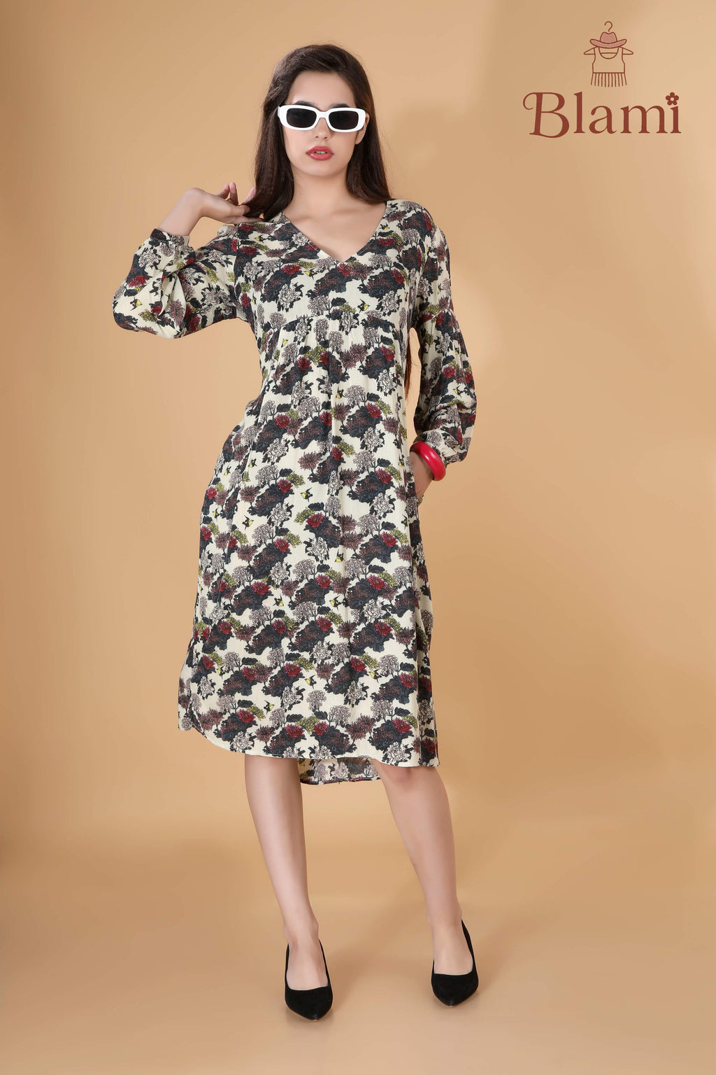 Floral V-Neck Midi Dress – By Blami