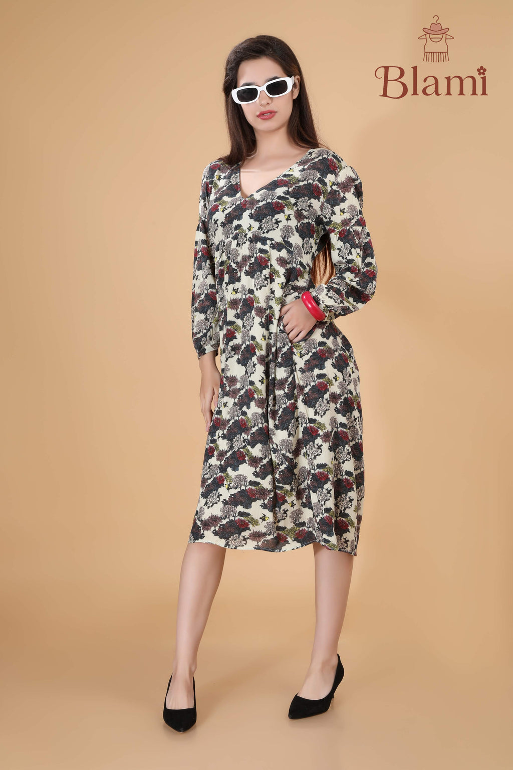Floral V-Neck Midi Dress – By Blami