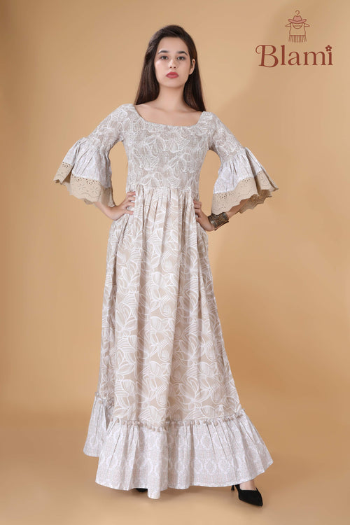 Beige Boho Bell-Sleeve Maxi Dress – By Blami