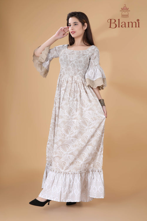 Beige Boho Bell-Sleeve Maxi Dress – By Blami