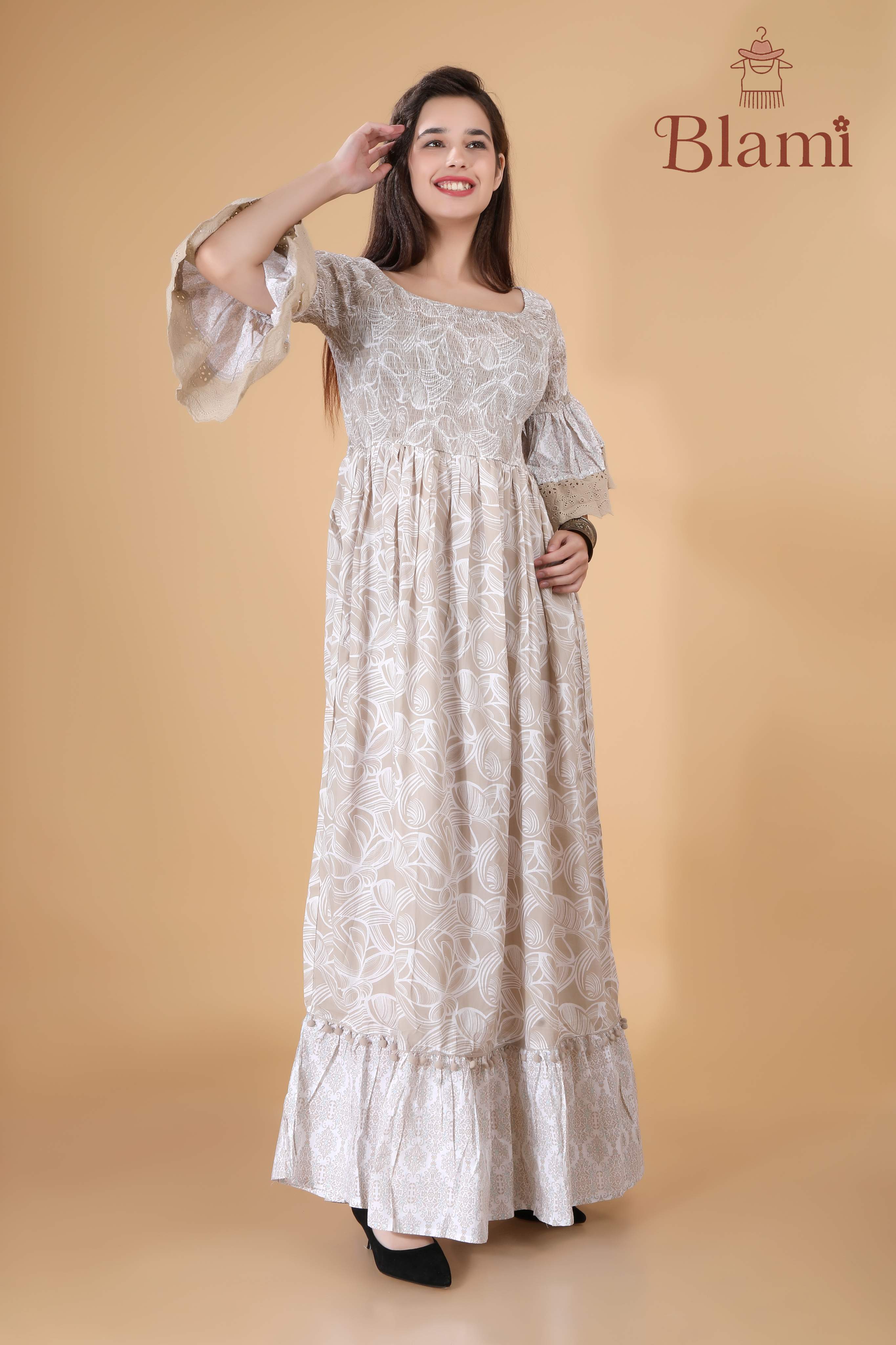 Beige Boho Bell-Sleeve Maxi Dress – By Blami