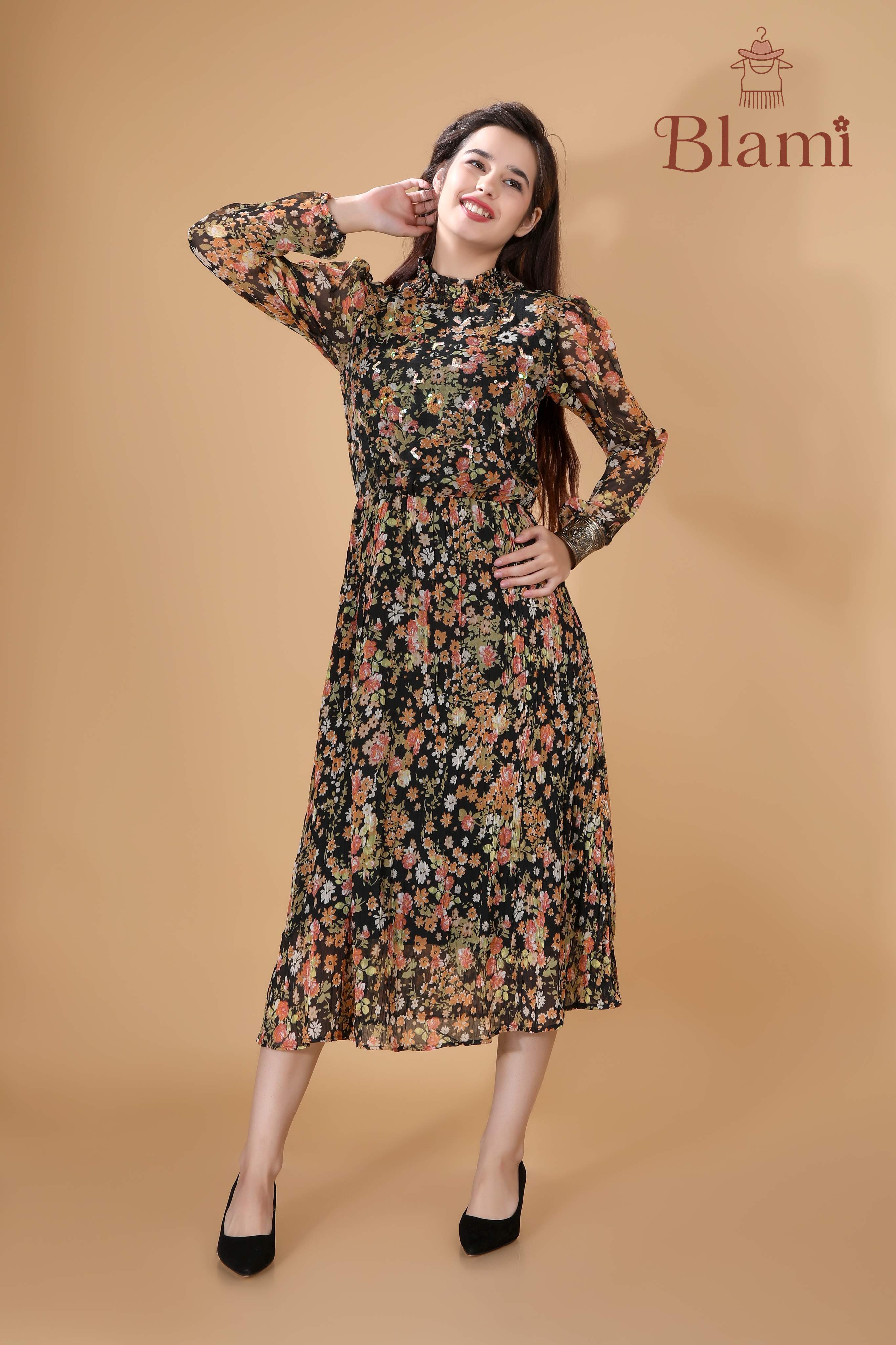 Black Floral Sheer Maxi Dress with Sequins – By Blami