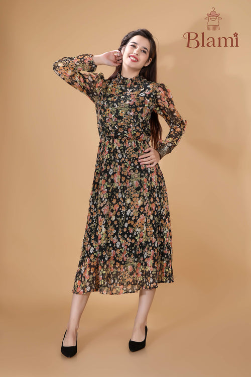Black Floral Sheer Maxi Dress with Sequins – By Blami