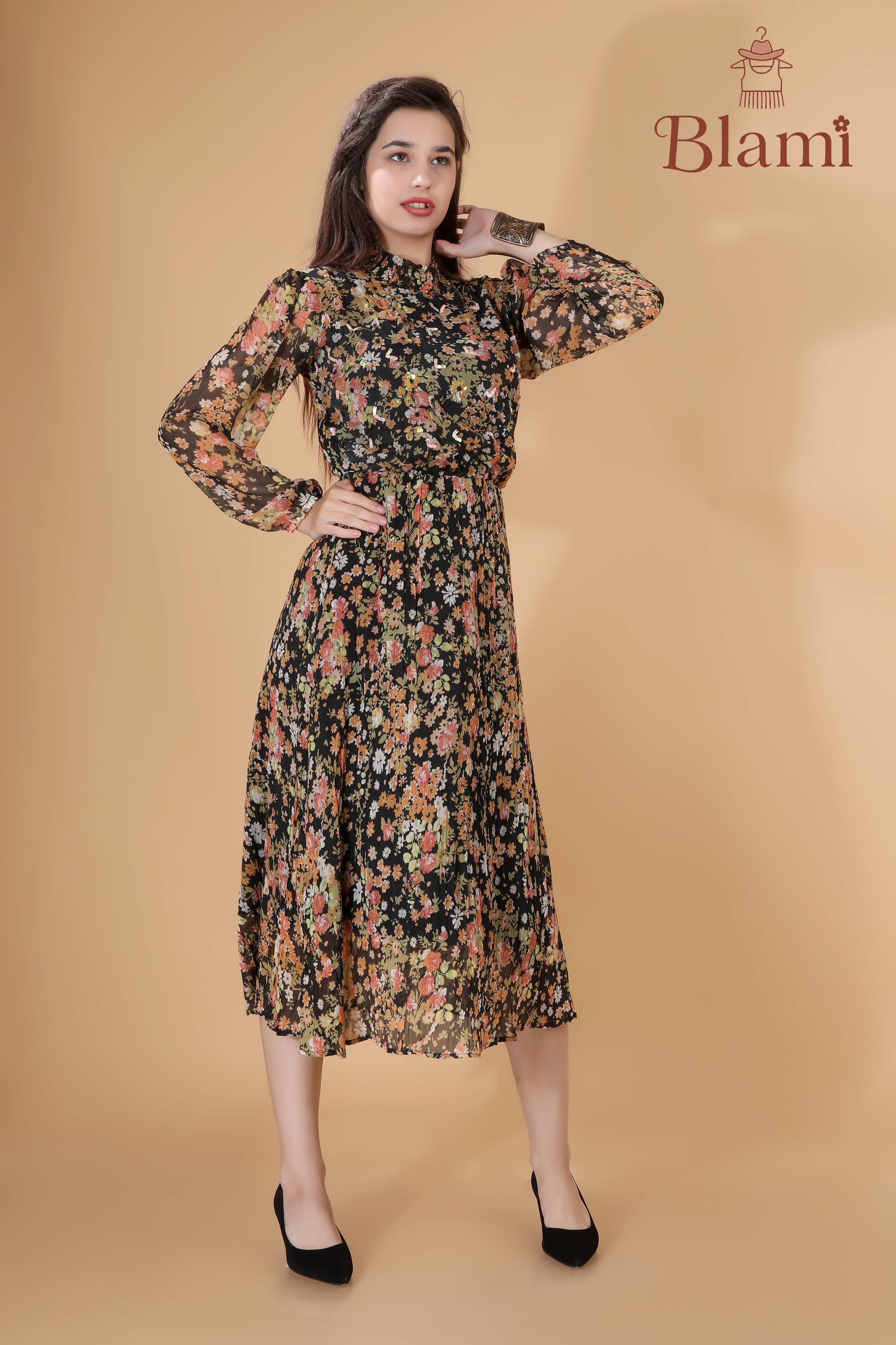 Black Floral Sheer Maxi Dress with Sequins – By Blami