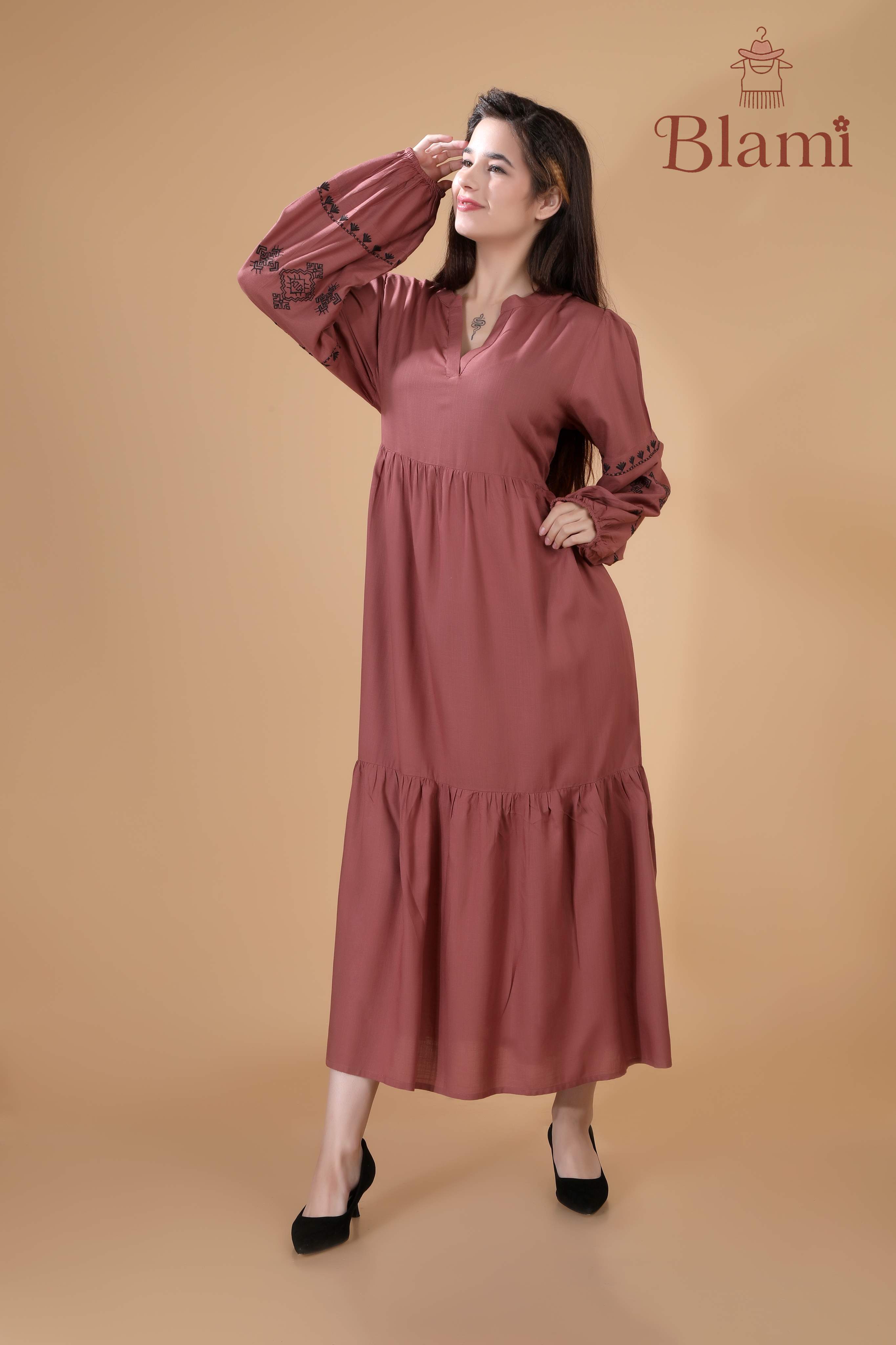 Dusty Rose Embroidered Maxi Dress – By Blami