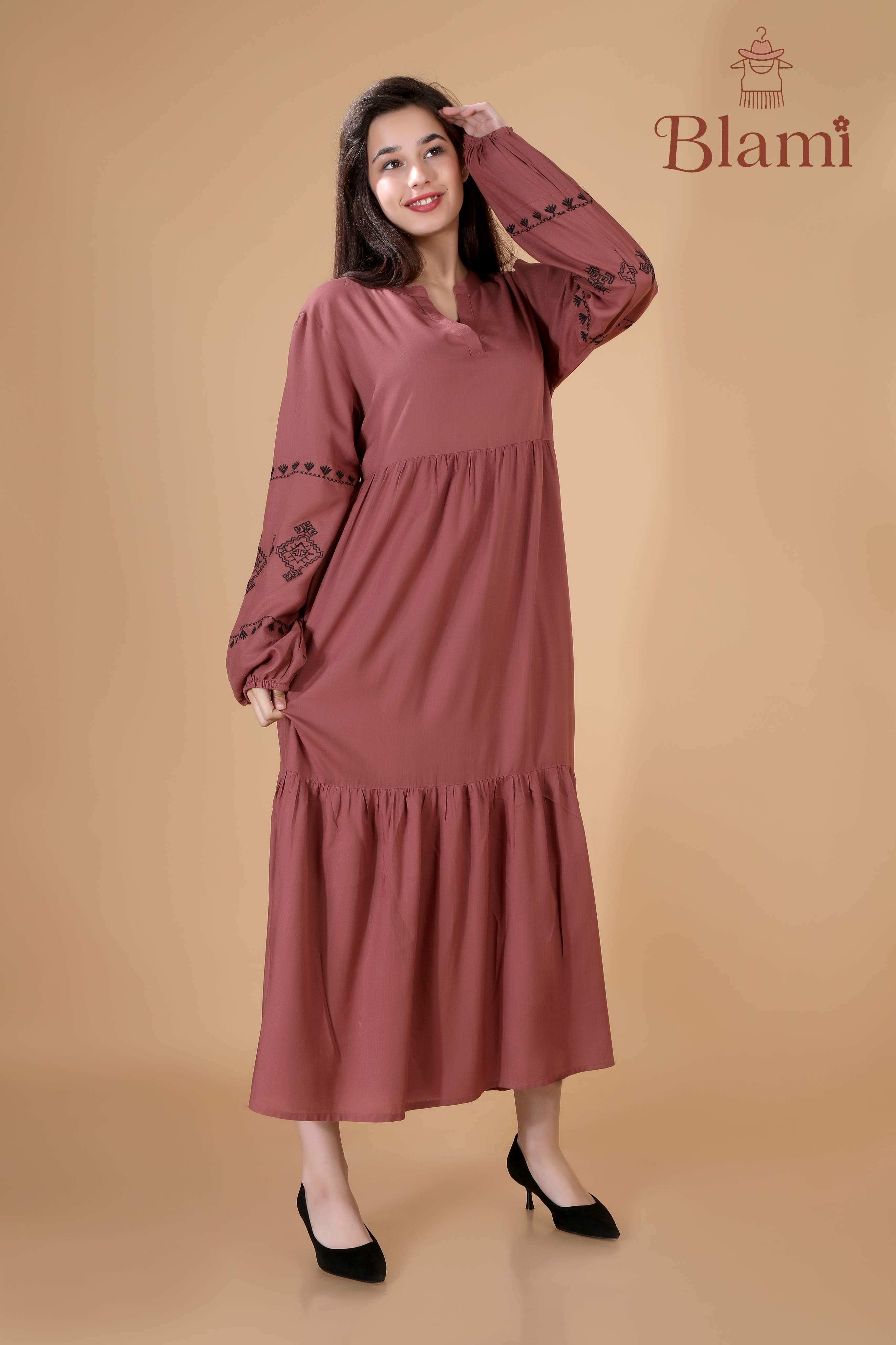 Dusty Rose Embroidered Maxi Dress – By Blami