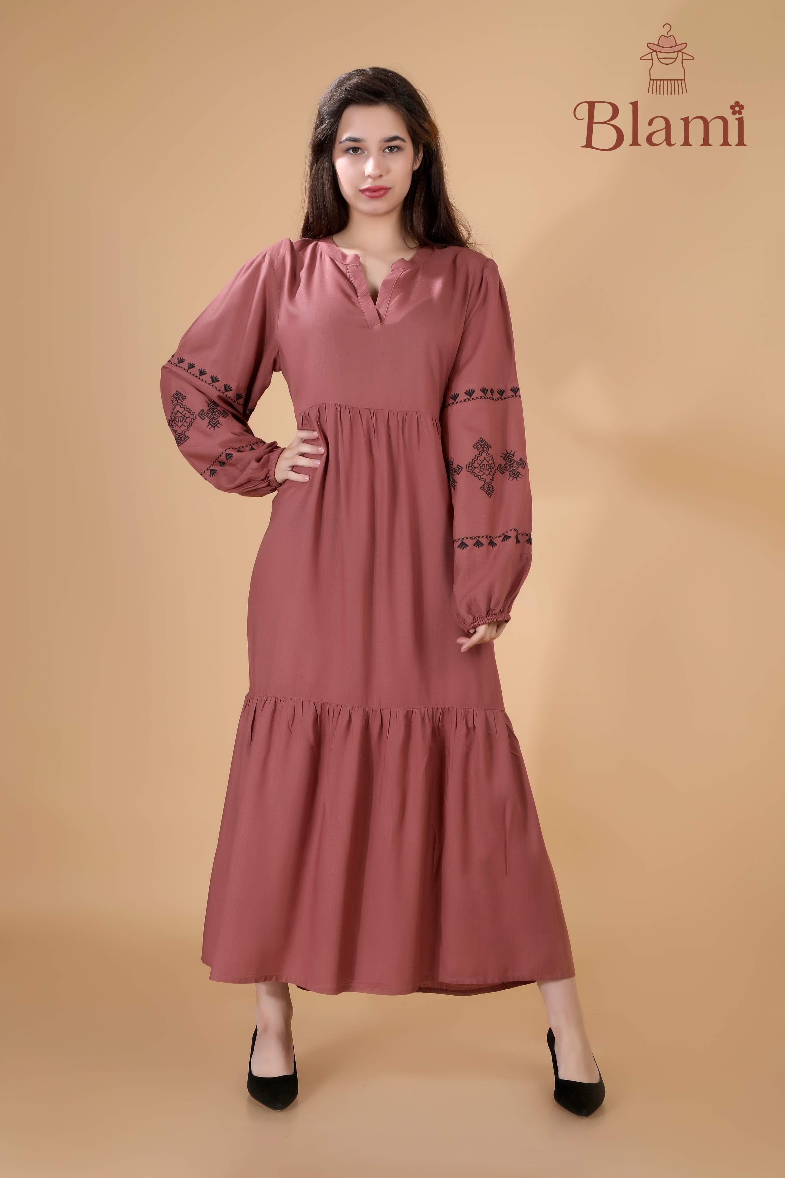 Dusty Rose Embroidered Maxi Dress – By Blami