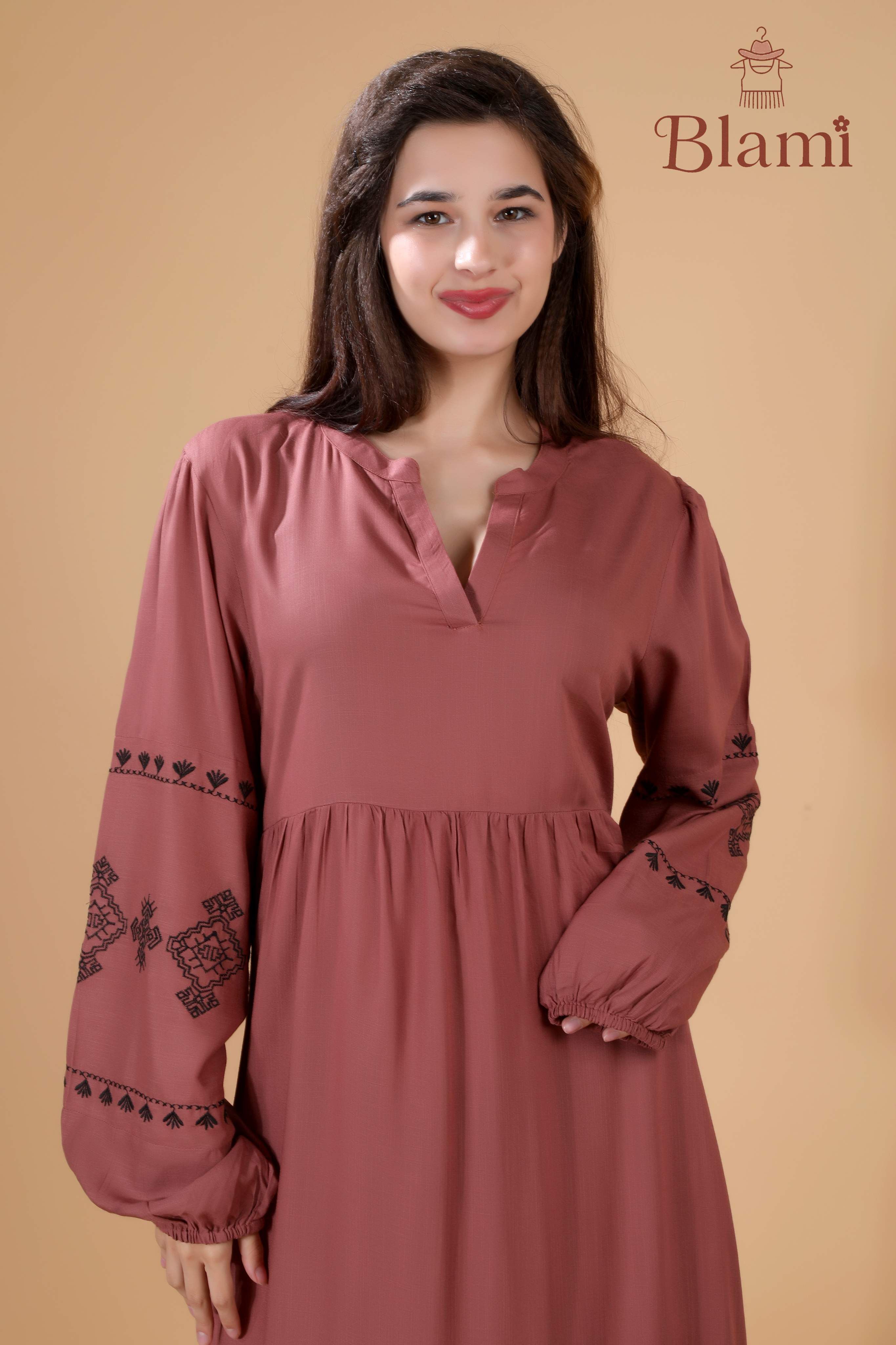 Dusty Rose Embroidered Maxi Dress – By Blami