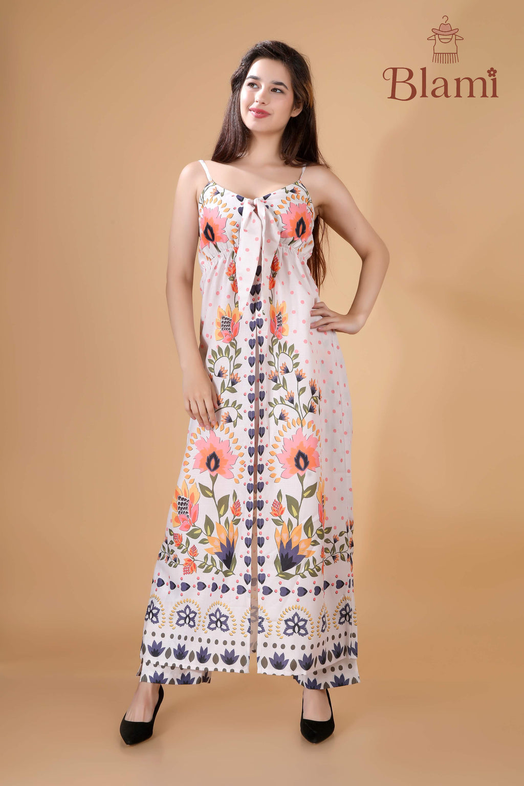 Floral Palazzo Jumpsuit with Front Tie – By Blami