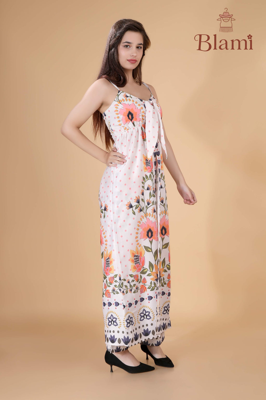 Floral Palazzo Jumpsuit with Front Tie – By Blami