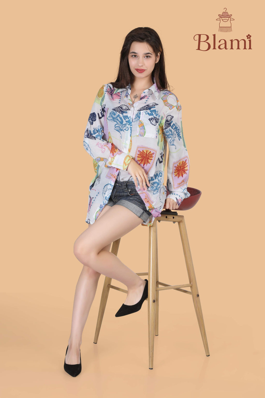 White Multicolor Tropical Print Long Shirt – By Blami