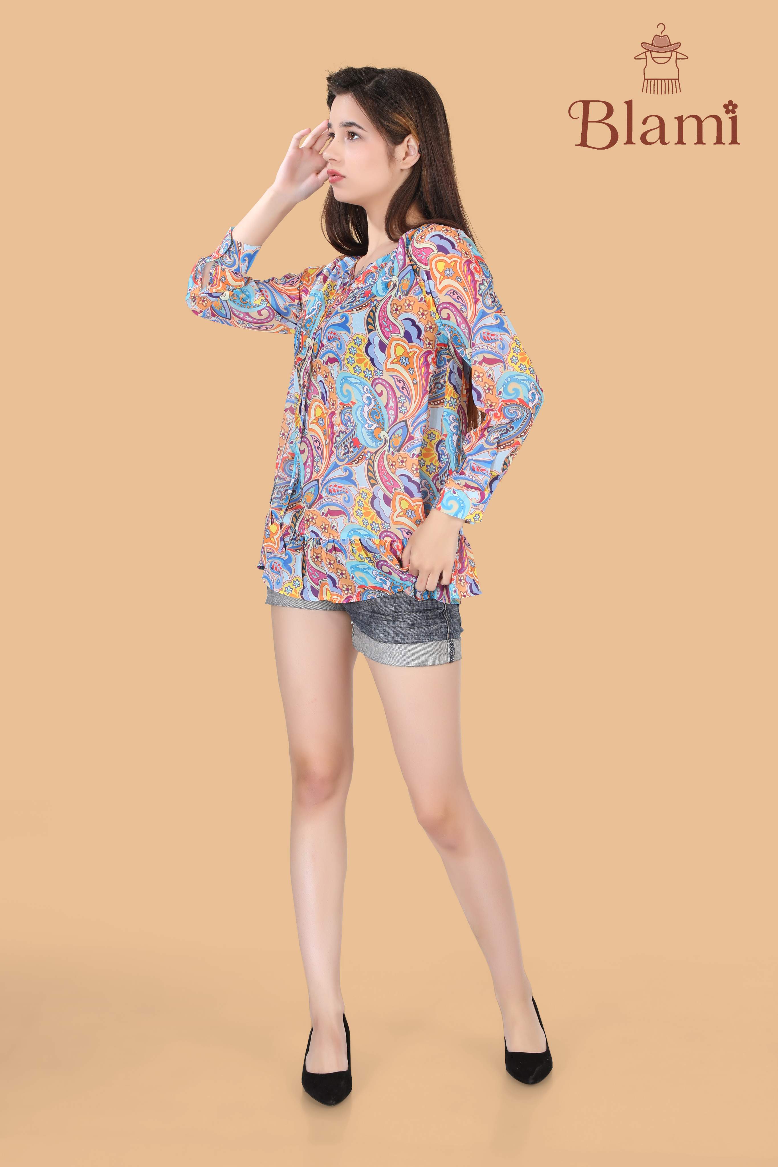 Colorful Paisley Print Long Sleeve Blouse – By Blami